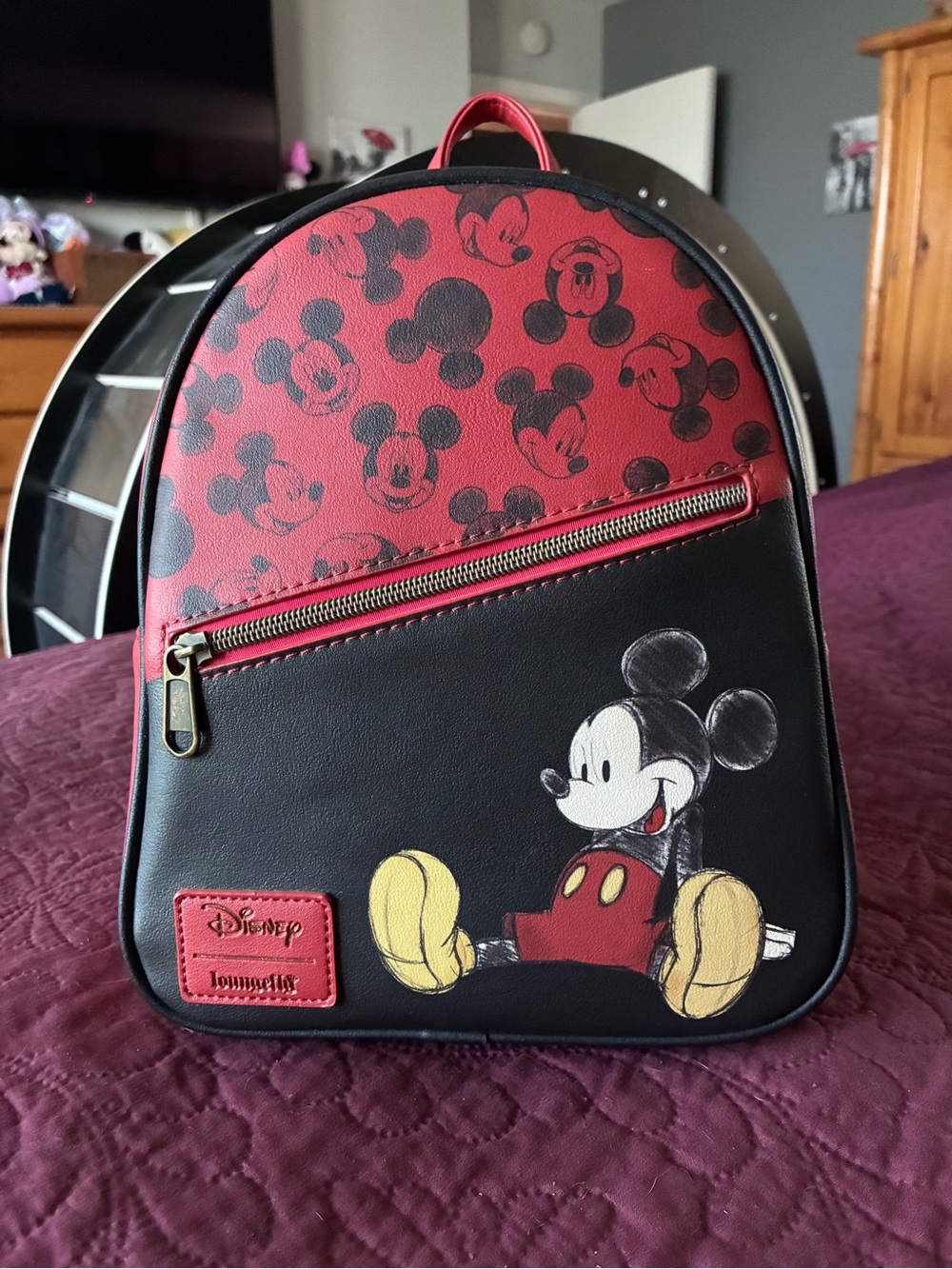 Loungefly Red & Black Mickey Mouse Mini Backpack with Yellow Accents